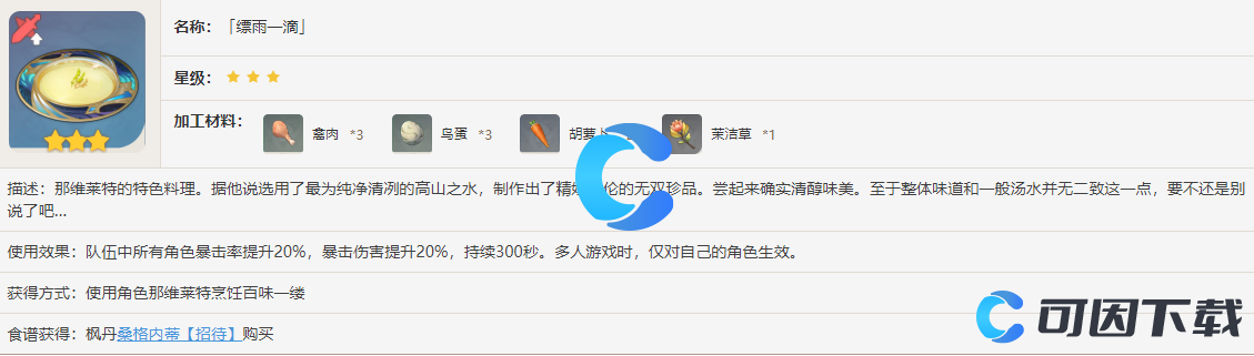 《原神》缥雨一滴食谱获得方法介绍