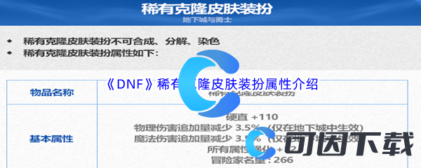 《DNF》地下城与勇士稀有克隆皮肤装扮属性介绍